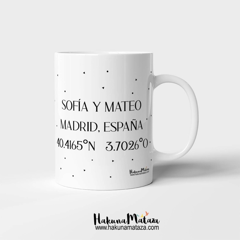 Taza personalizada - Fecha y coordenadas geográficas Taza personalizada - Fecha y coordenadas geográficas