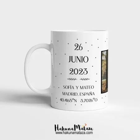 Taza personalizada con foto - Fecha y coordenadas geográficas | Hakuna Mataza