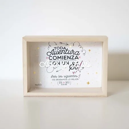 Hucha de madera personalizada - Toda aventura comienza con un sí | Hakuna Mataza