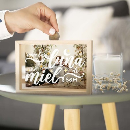 Hucha de madera personalizada - Para la luna de miel Hucha de madera personalizada - Para la luna de miel