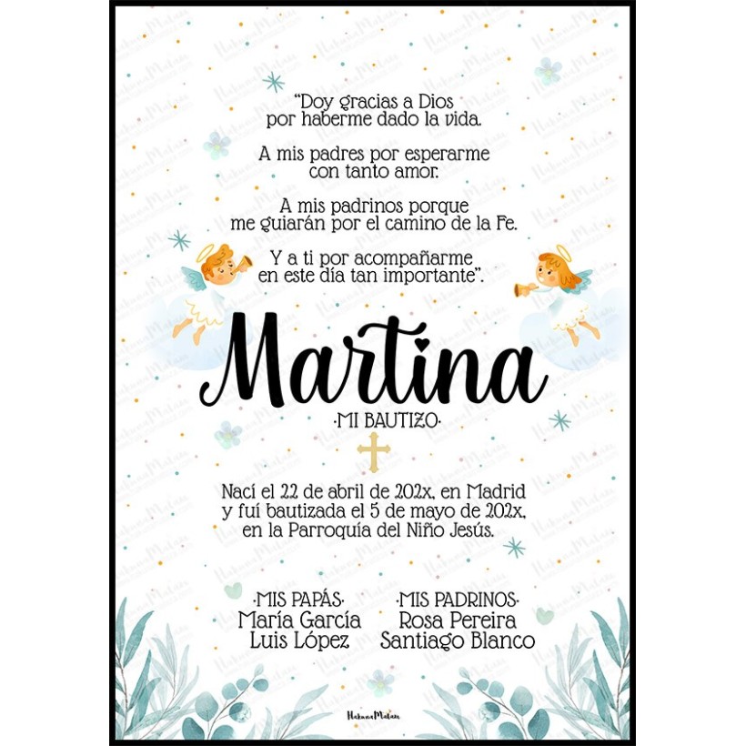 lámina personalizada mi bautizo con nombre y datos