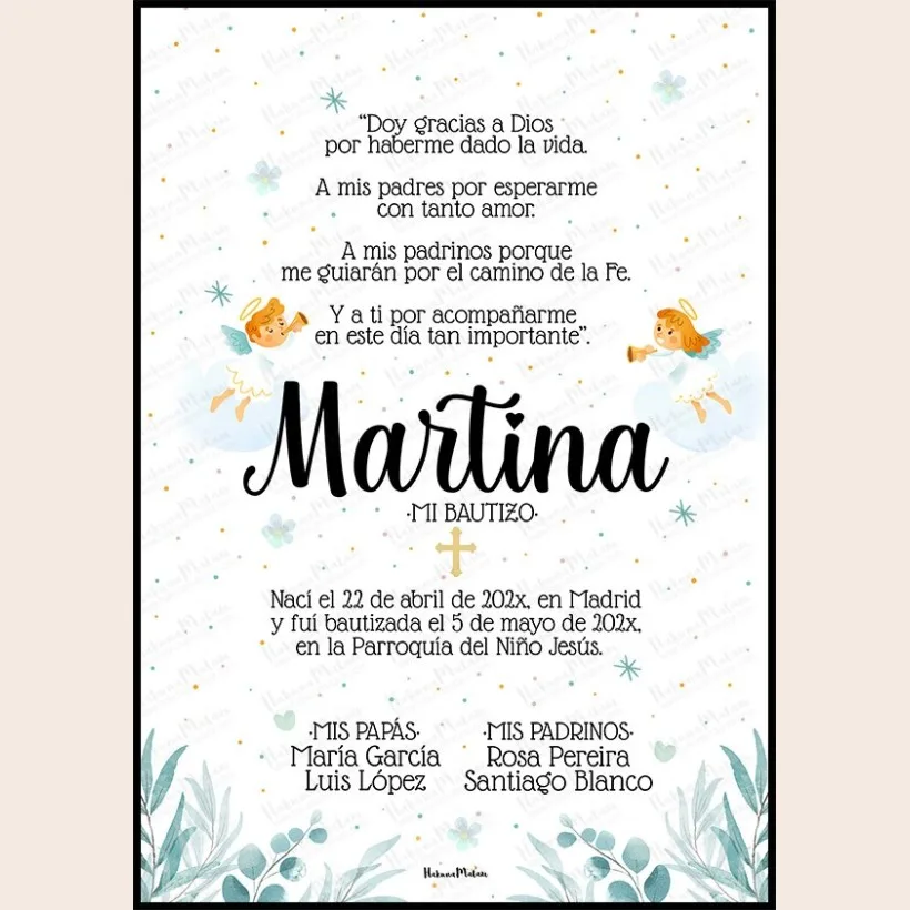 Lámina personalizada de bautizo – Mi bautizo · detalle 2