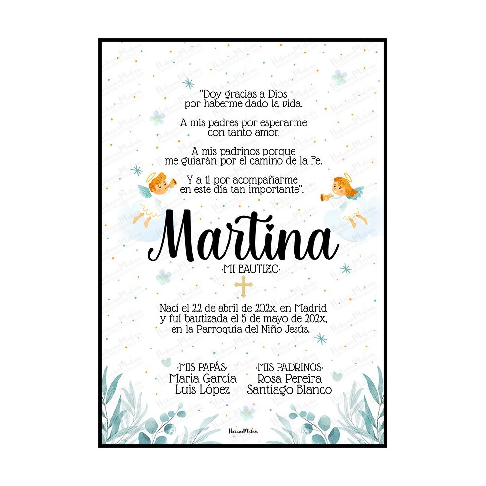 lámina personalizada mi bautizo con nombre y datos