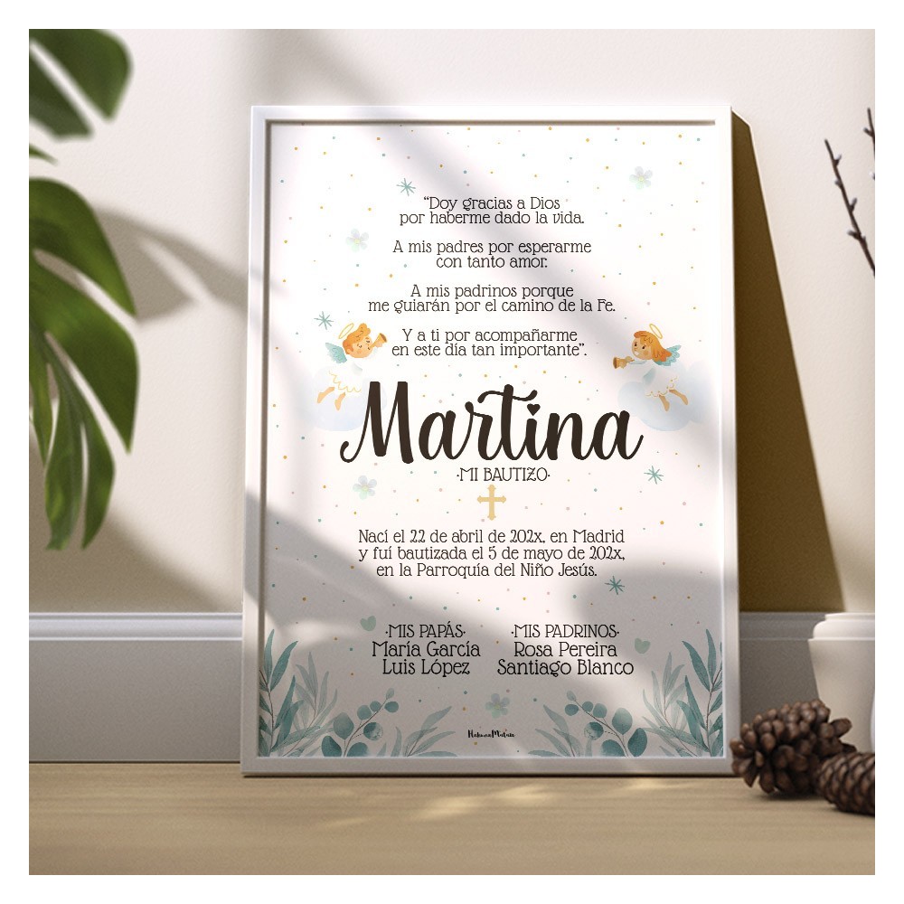 recuerdo de bautizo lámina personalizada decoración infantil