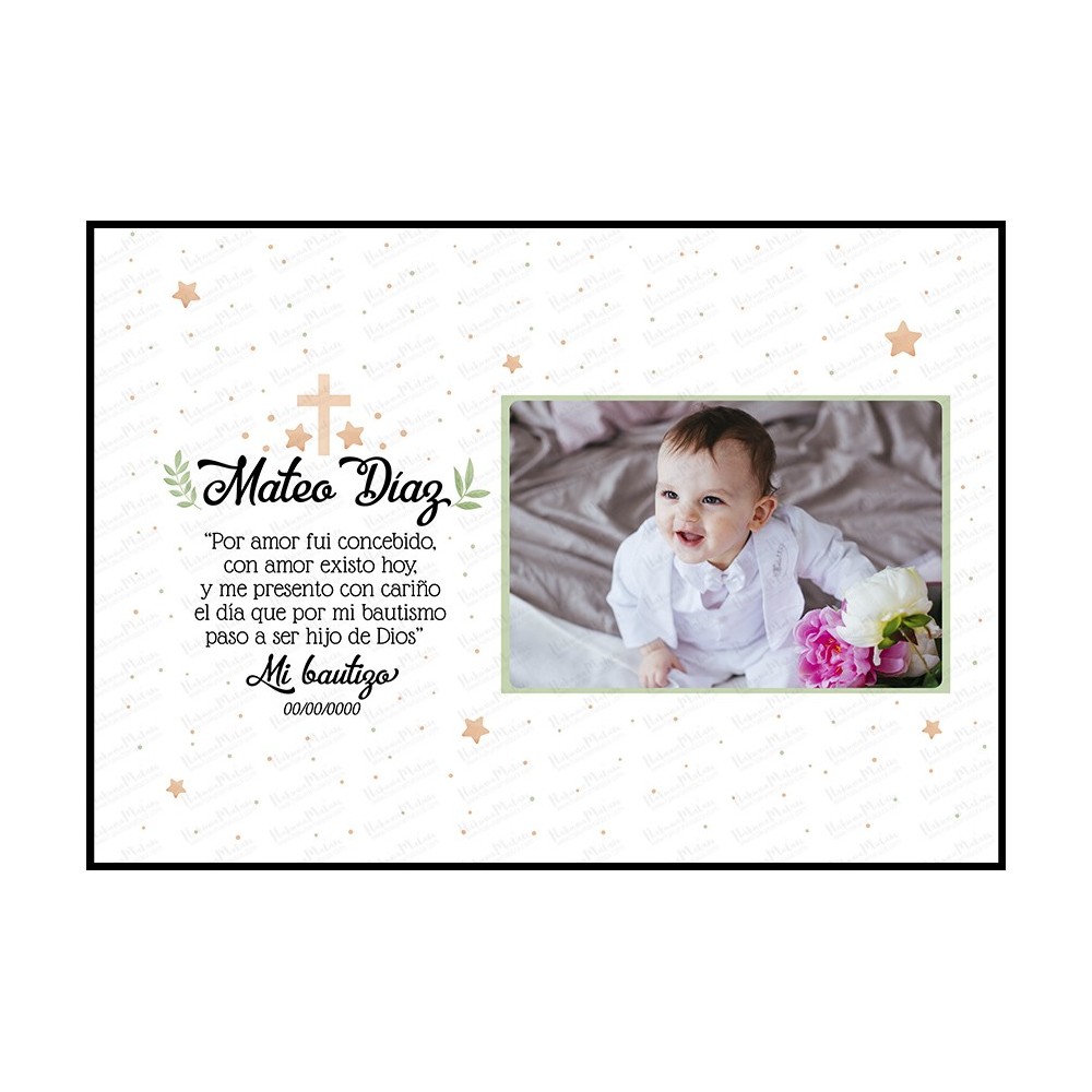 lámina personalizada con foto de bautizo bebé