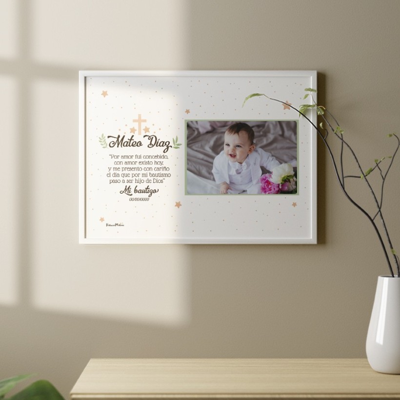 lámina personalizada con foto de bautizo bebé 2