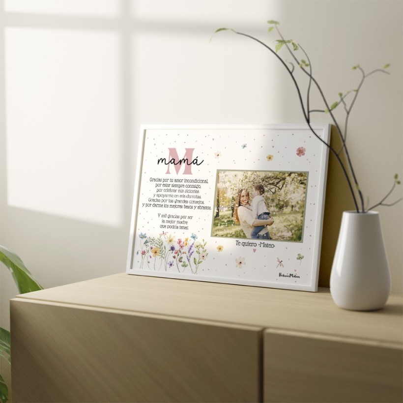 Lámina con foto personalizada - Inicial floral