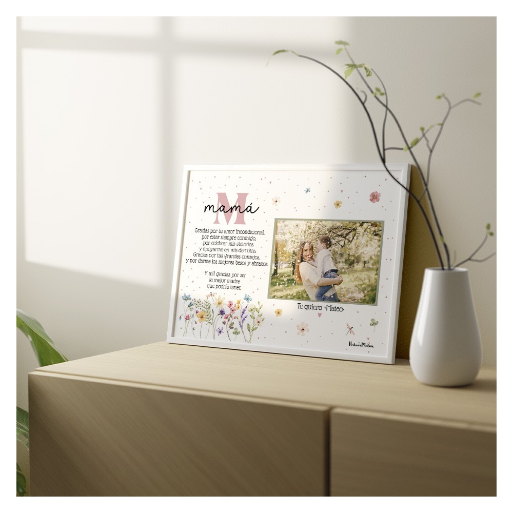 Lámina personalizada con foto - Inicial floral