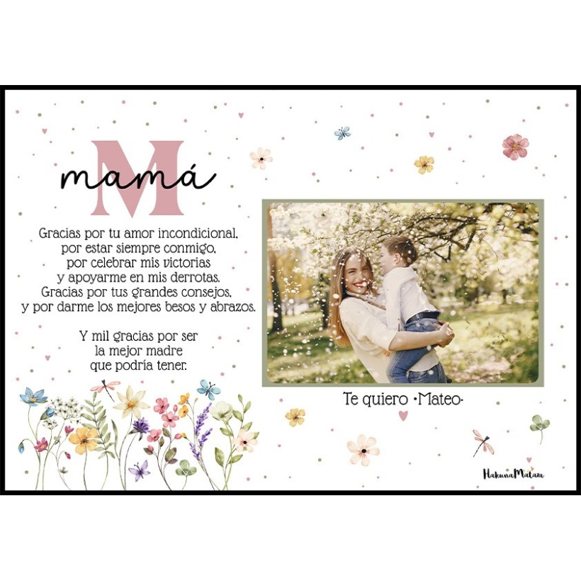 lámina con foto personalizada para mamá inicial floral