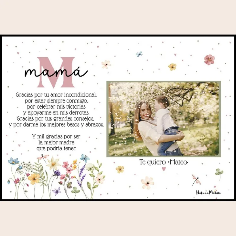 Lámina personalizada con foto para mamá – Inicial floral | Hakuna Mataza 2