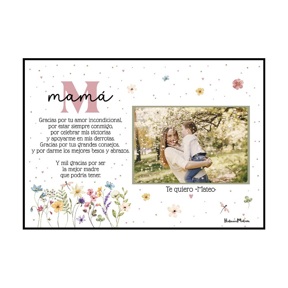 lámina con foto personalizada para mamá inicial floral