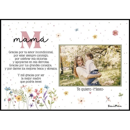 lámina con foto personalizada para mamá inicial floral