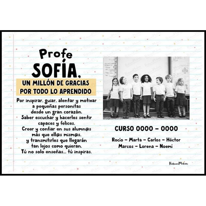 lámina con foto del grupo regalo profesora