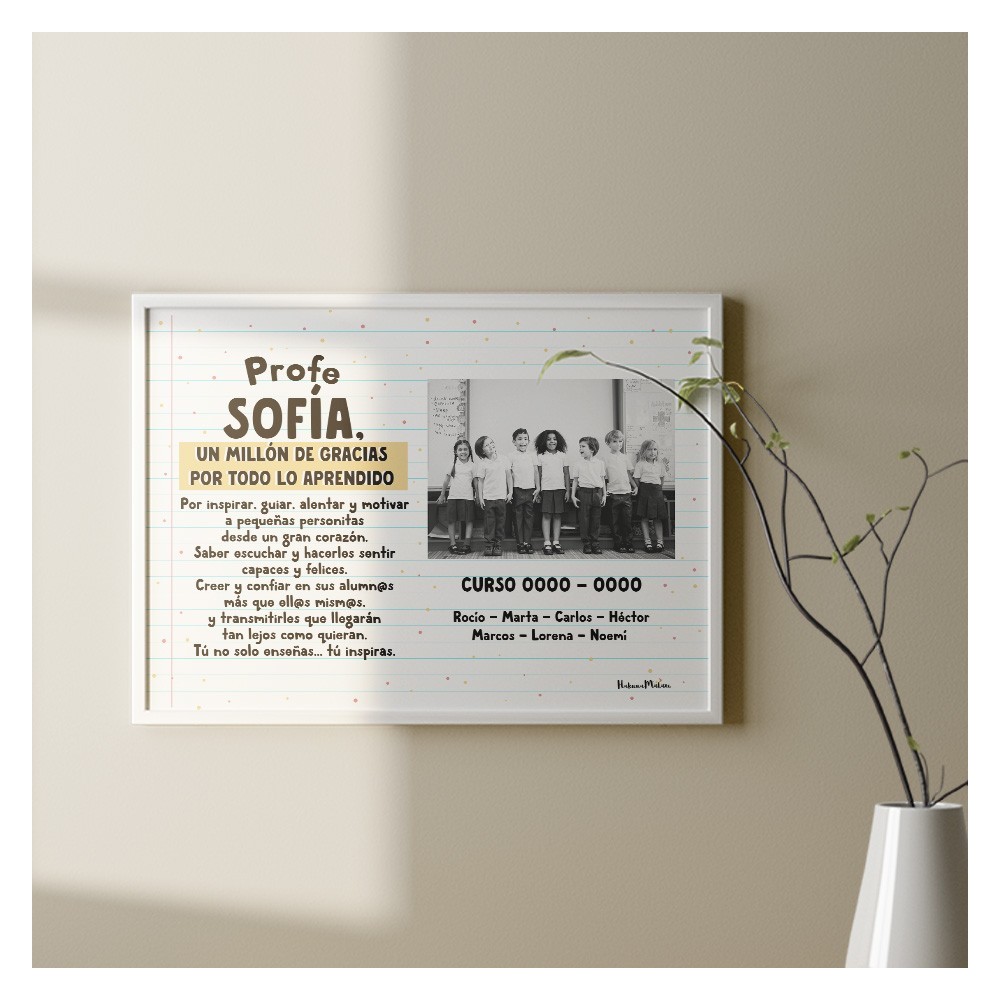 Lámina personalizada con foto - Un millón de gracias por todo lo aprendido