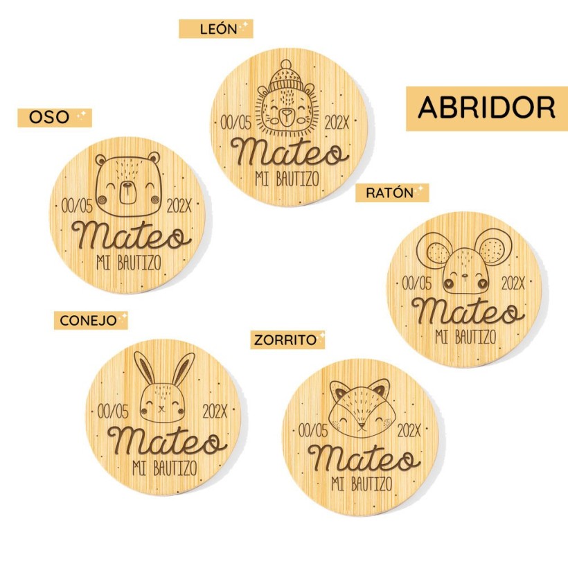 Abridor de madera personalizado - Animalitos