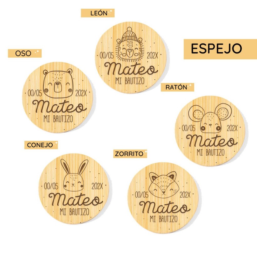 Espejo de madera personalizado - Animalitos