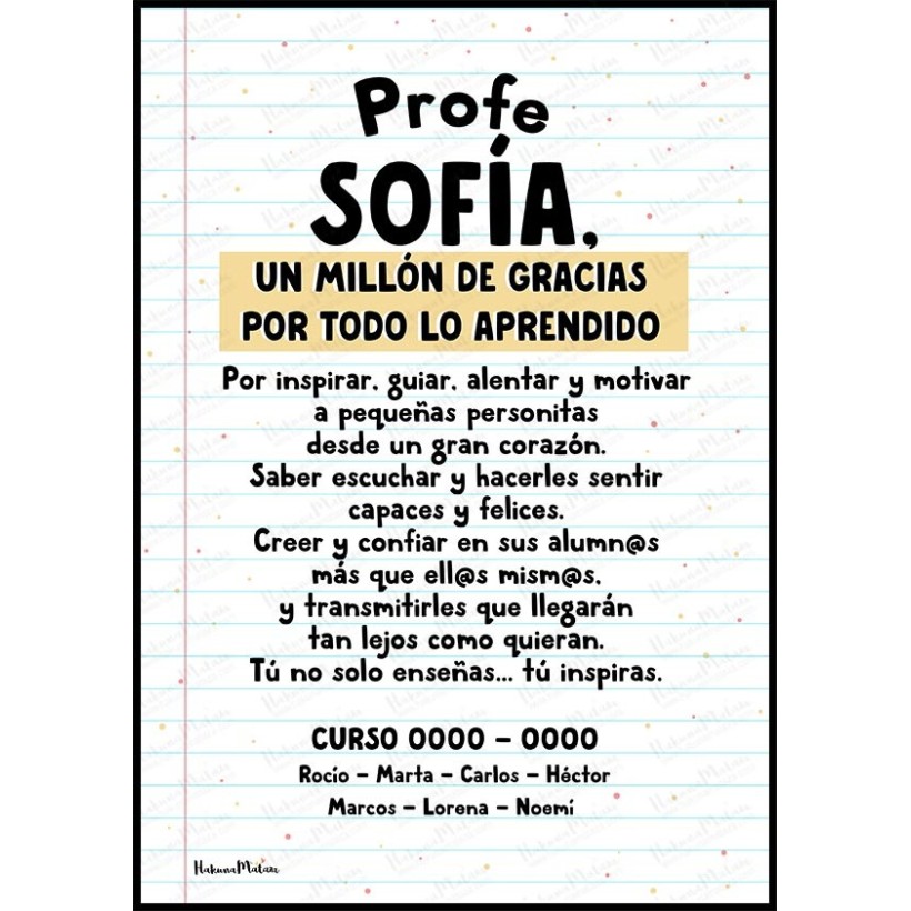lámina personalizada para profesora un millón de gracias
