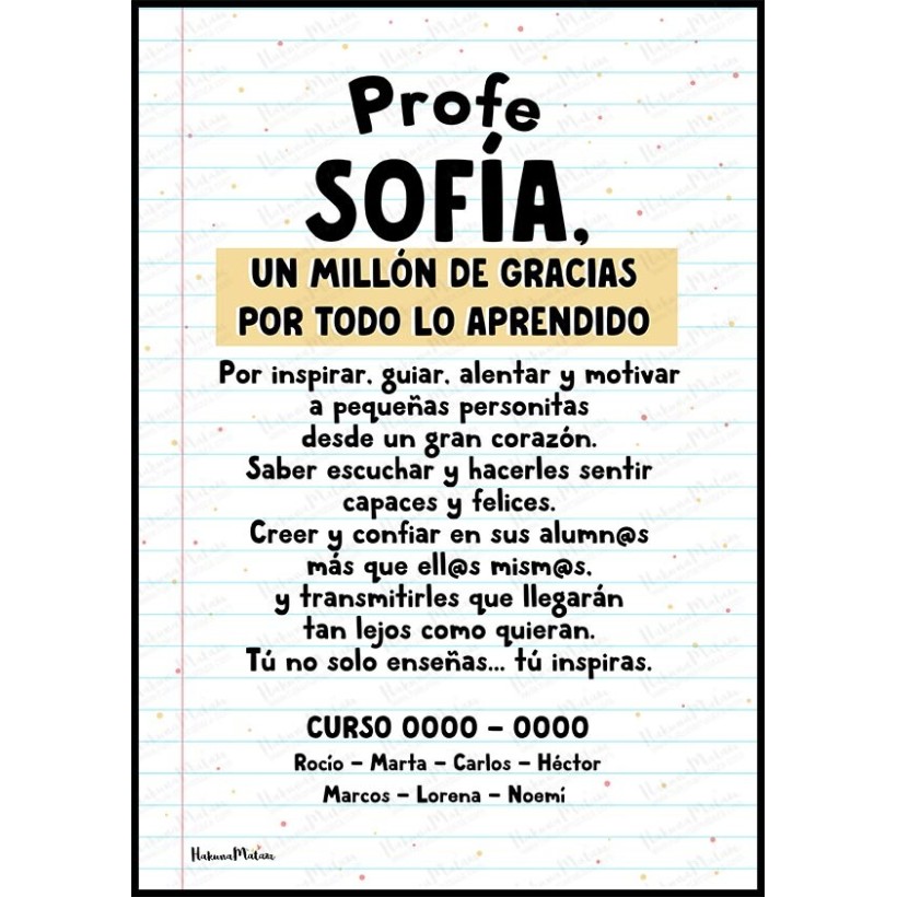 Lámina - Profe, un millón de gracias por todo lo aprendido