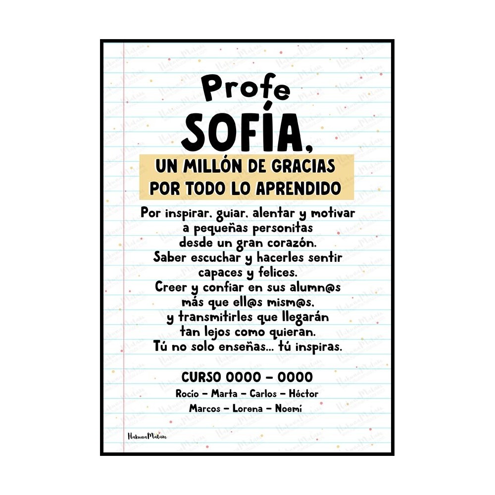 lámina personalizada para profesora un millón de gracias