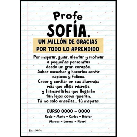 lámina personalizada para profesora un millón de gracias