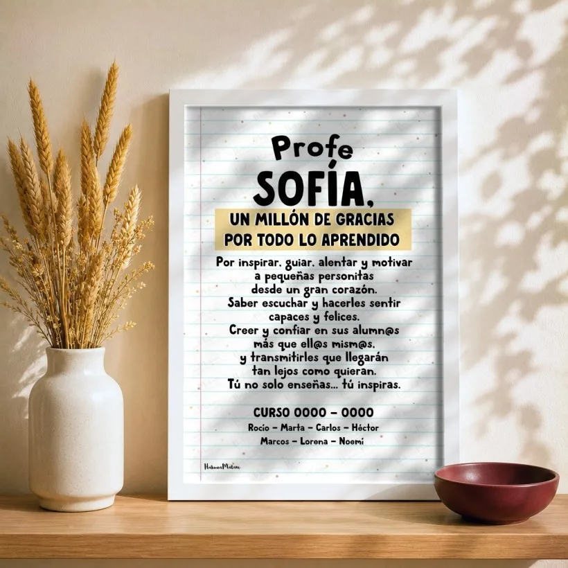 Lámina personalizada para profe – Un millón de gracias por todo lo aprendido | Hakuna Mataza