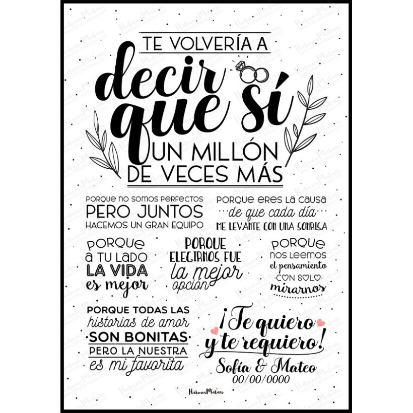 Lámina personalizada Te volvería a decir que sí con nombres y fecha
