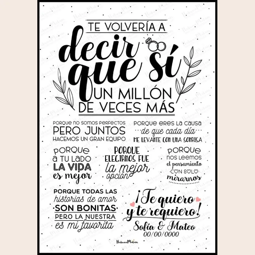 Lámina personalizada para pareja - Te volvería a decir que sí | Hakuna Mataza 2