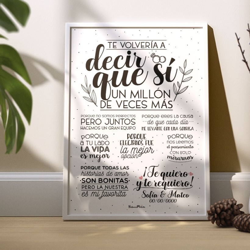 Lámina personalizada Te volvería a decir que sí con nombres y fecha 2