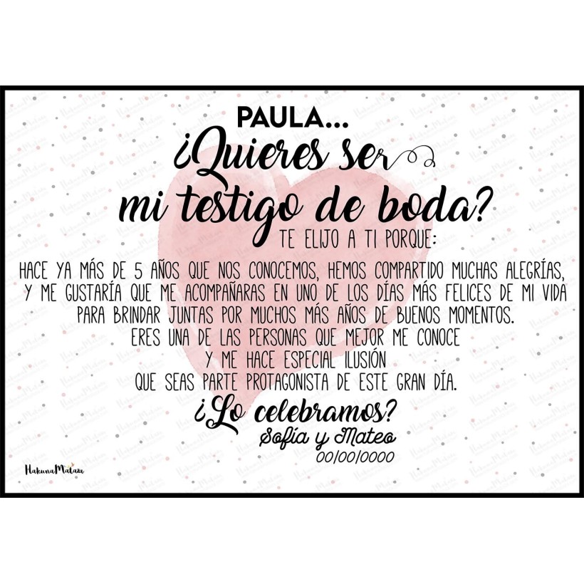 Lámina personalizada - ¿Quieres acompañarme en mi boda? Lámina personalizada - ¿Quieres acompañarme en mi boda?