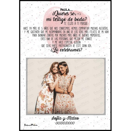 Lámina personalizada con foto - ¿Quieres ser mi testigo de boda?