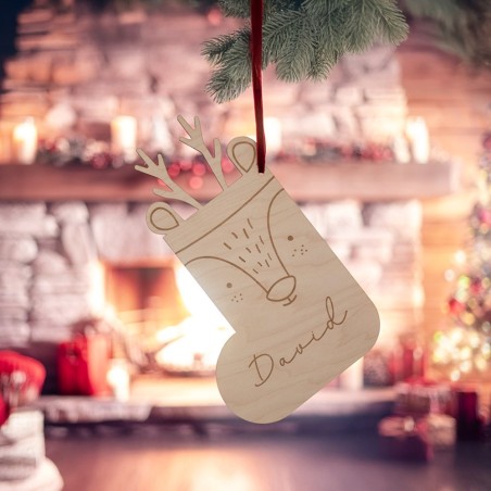 Calcetín Navidad chimenea reno de madera Calcetín Navidad chimenea reno de madera