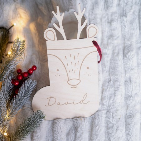 Calcetín Navidad chimenea reno de madera Calcetín Navidad chimenea reno de madera