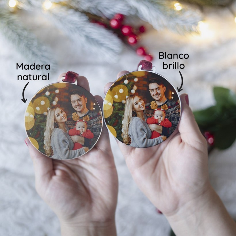 Adorno Navidad foto completa - Blanco brillo - Madera natural Adorno Navidad foto completa - Blanco brillo - Madera natural