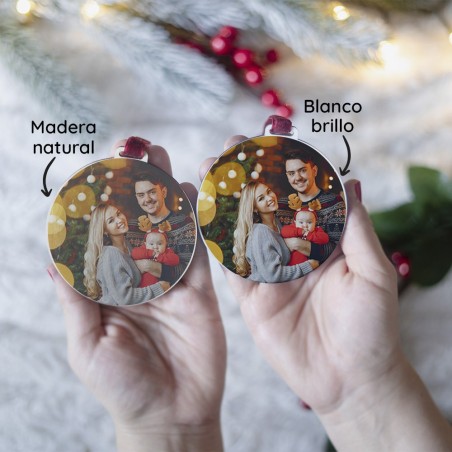 Adorno Navidad foto completa - Blanco brillo - Madera natural