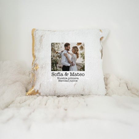 Cojín lentejuelas - Foto estilo polaroid