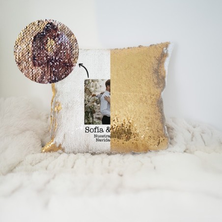 Cojín lentejuelas - Foto estilo polaroid
