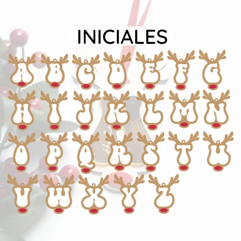 Adorno Navidad - Inicial reno retro · ejemplo de personalización