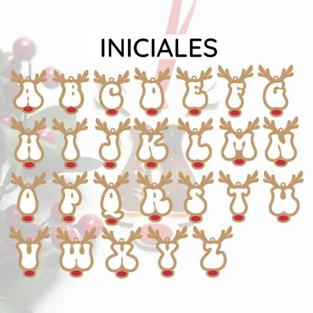Adorno Navidad - Inicial reno retro · ejemplo de personalización