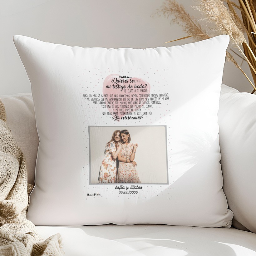 Cojín personalizado con foto - ¿Quieres ser mi testigo de...