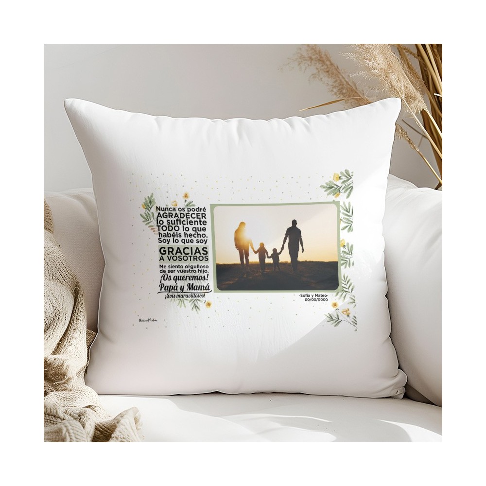 Cojín personalizado con foto - Gracias a vosotros Papá y Mamá