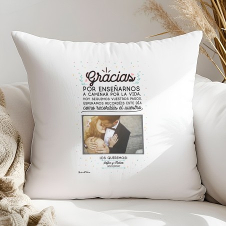 Cojín personalizado con foto - Gracias por enseñarnos a caminar por la vida Cojín personalizado con foto - Gracias por enseñarnos a caminar por la vida