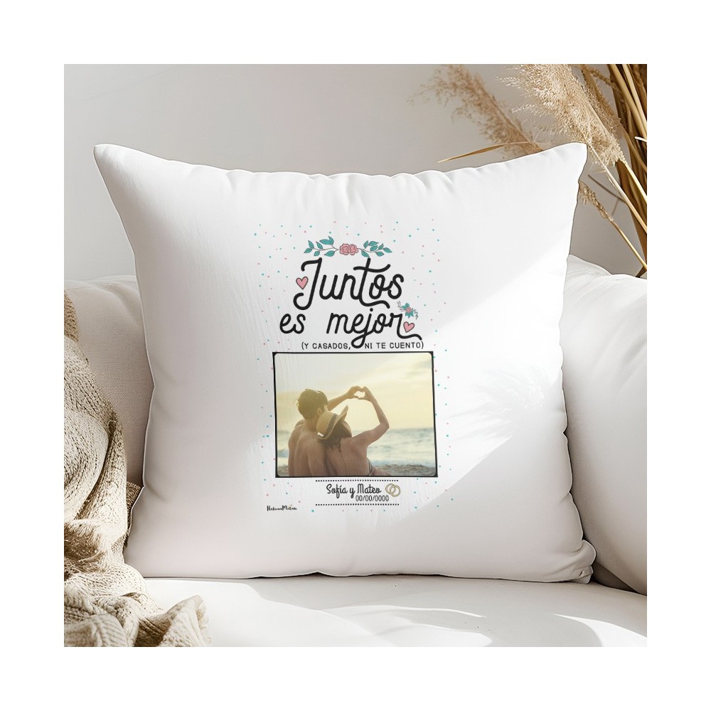 Cojín con foto personalizado - Juntos es mejor y casados ni te cuento