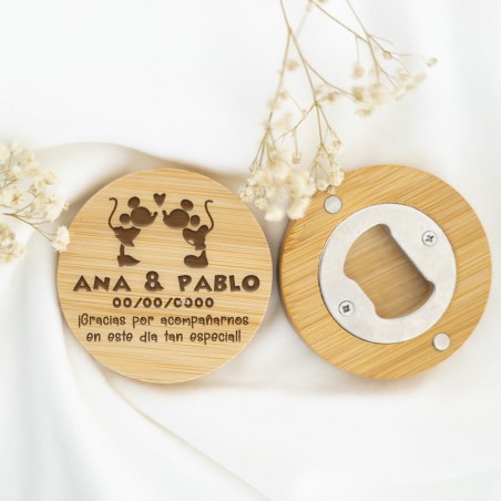 Abridor de madera personalizado - Mickey & Minnie