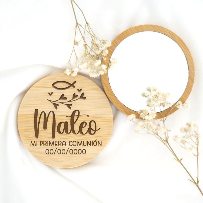 Espejo de madera personalizado - Comunión Pescadito Espejo de madera personalizado - Comunión Pescadito