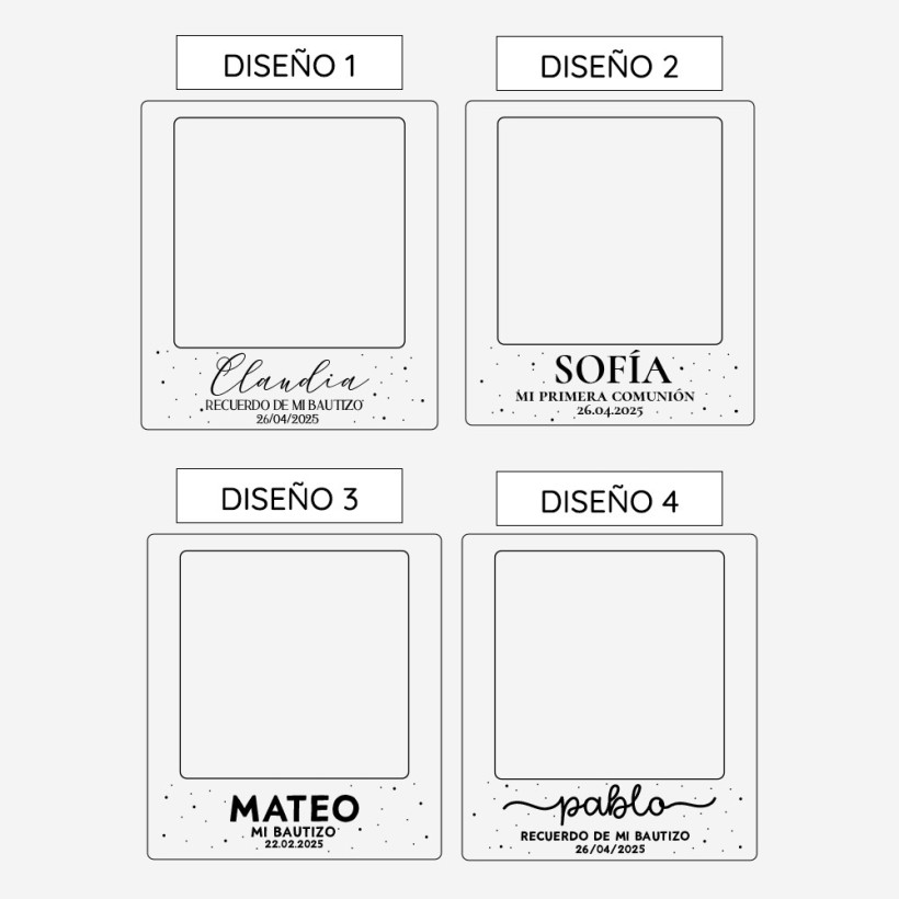 Mini marco polaroid en madera – Con nombre grabado Mini marco polaroid en madera – Con nombre grabado