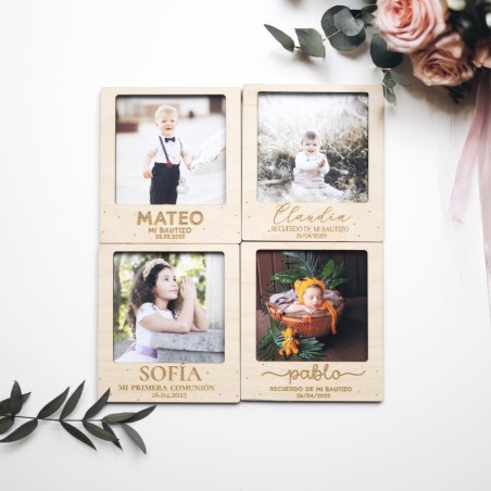 Mini marco polaroid en madera – Con nombre grabado