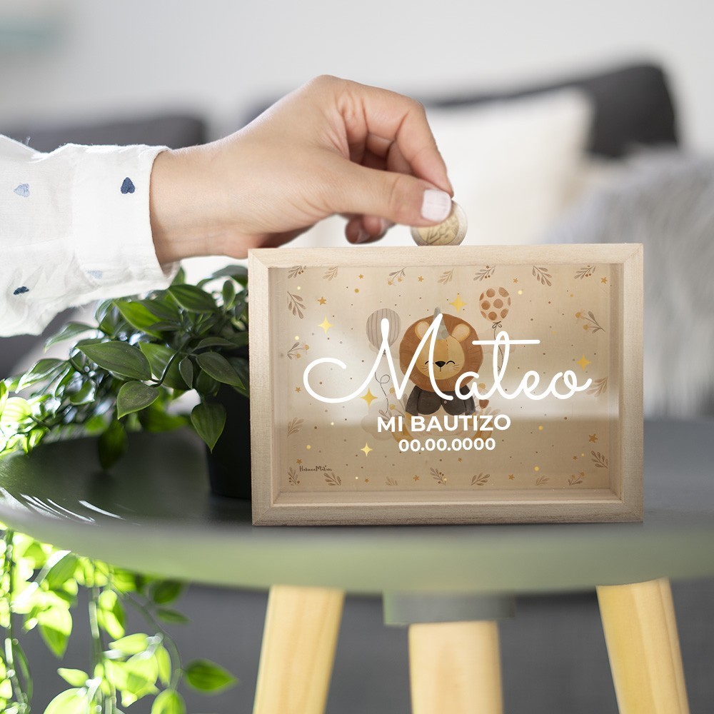 Hucha de madera - Animales acuarela