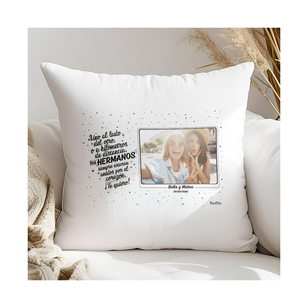 Cojín con foto - Las hermanas / hermanos están unidos por el corazón