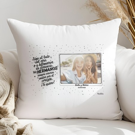 Cojín con foto - Las hermanas / hermanos están unidos por el corazón