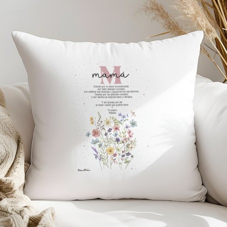 Cojín personalizado - Inicial floral con dedicatoria